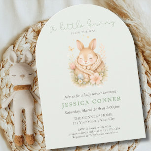 Invitación Verde Salvia Conejito Bebé Ducha Neutral Arqueada
