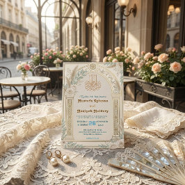 Invitación Verde Salvia Crema Azul Floral de Lujo