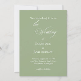 Invitación verde salvia de boda básica y elegante