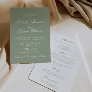 Invitación Verde Salvia Elegante Lujo Boho Todo En Uno Boda