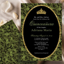 Verde Salvia Elegante Quinceañera Floral de Oro