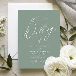 Invitación Verde salvia escritura moderna minimalista boda