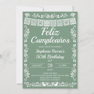 Invitación Verde Salvia Feliz Cumpleaños Cumpleaños 50