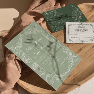 Invitación Verde Salvia Floral Boho Botánico Moderno Boda