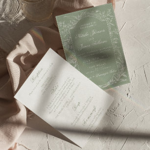 Invitación Verde Salvia Floral Boho Herbal Todo En Uno Boda