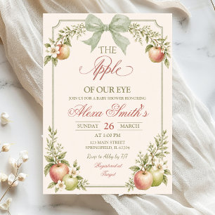 Invitación Verde Salvia Floral Frutas La Manzana de Nuestros