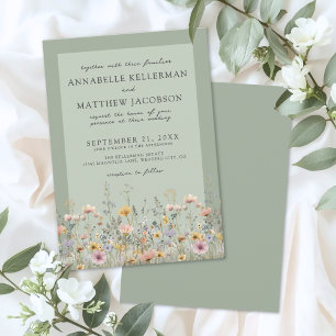 Invitación Verde Salvia Floral Silvestre Acuarela Boda Floral