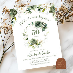 Invitación Verde Salvia Floral Sorpresa Mexicano