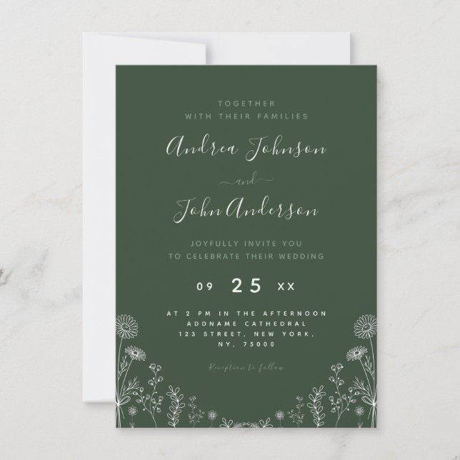 Invitación Verde salvia | Flores silvestres de hoja botánica  (Anverso)