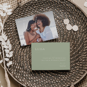 Invitación Verde salvia   Foto Maid of Honor Propuesta Card