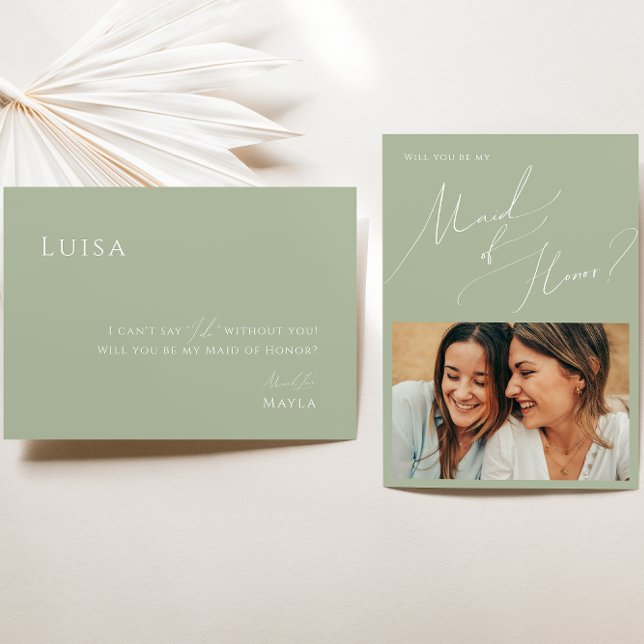 Invitación Verde salvia | Foto Maid of Honor Propuesta Card (Subido por el creador)