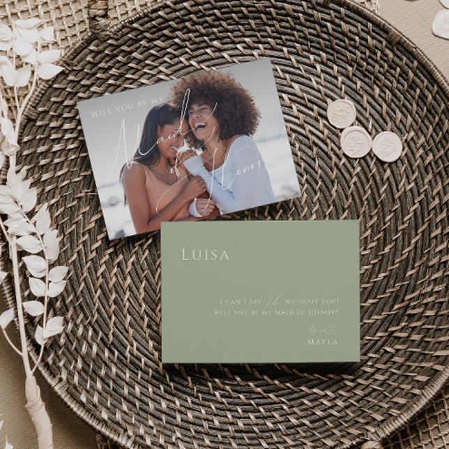 Invitación Verde salvia | Foto Maid of Honor Propuesta Card (Subido por el creador)