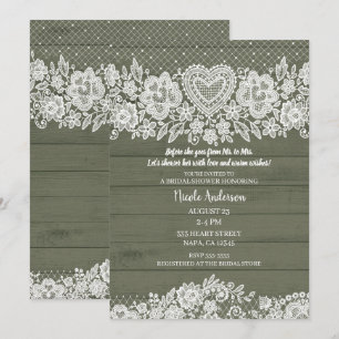 Invitación Verde Salvia Madera Rústica Regadera Nupcial de En