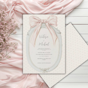 Invitación Verde Salvia Marco de Lazo Rosa Bodas Vintage