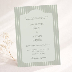 Invitación Verde Salvia Marfil con Rayas Elegantes Bodas