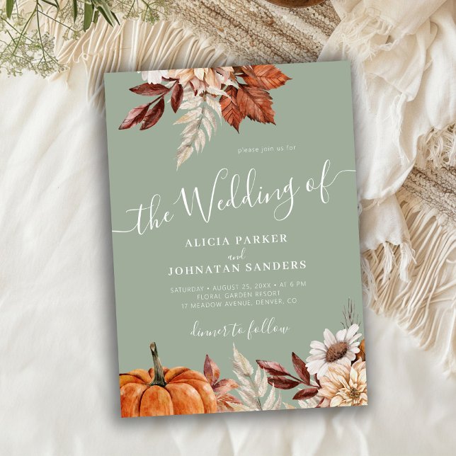 Invitación Verde salvia otoño boho botánico boda (Subido por el creador)