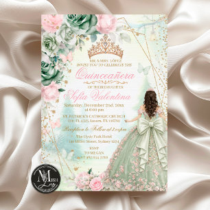 Invitación Verde Salvia Rosa Pálido Bosque Caprichoso Quincea