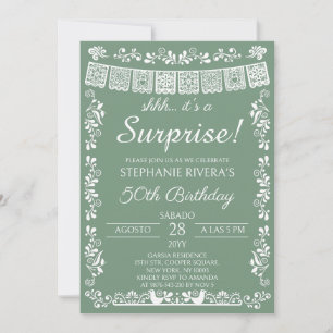 Invitación Verde Salvia Shhh Es una Sorpresa Cumpleaños 50