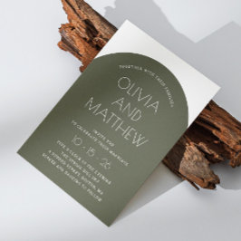 Invitación Verde salvia tipografía moderna arco boda + QR