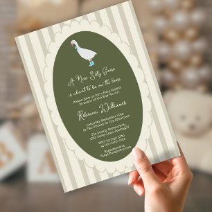 Invitación Verde Salvia un nuevo Silly Goose Baby Shower 