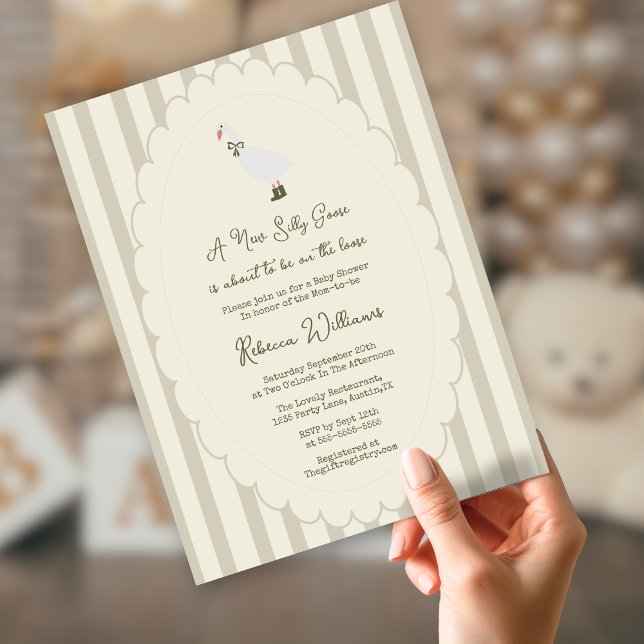 Invitación Verde Salvia una nueva Fiesta de Bebé Silly Goose  (Subido por el creador)
