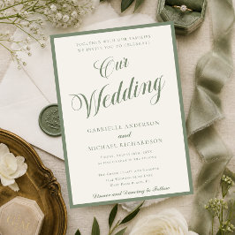Invitación Verde Salvia y Marfil Escritura Elegante Nuestro M