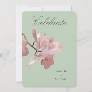 Invitación Verde Salvia y Orquídea Rosa