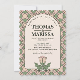 Invitación Verde Salvia y Rosa Art Nouveau Floral Boda