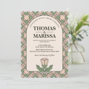 Invitación Verde Salvia y Rosa Art Nouveau Floral Boda