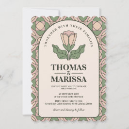 Invitación Verde Salvia y Rosa Art Nouveau Floral Boda