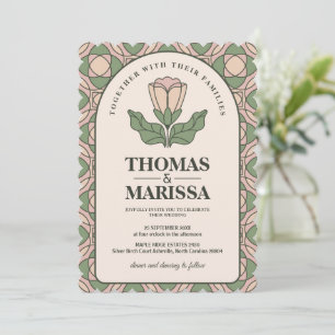 Invitación Verde Salvia y Rosa Art Nouveau Floral Boda
