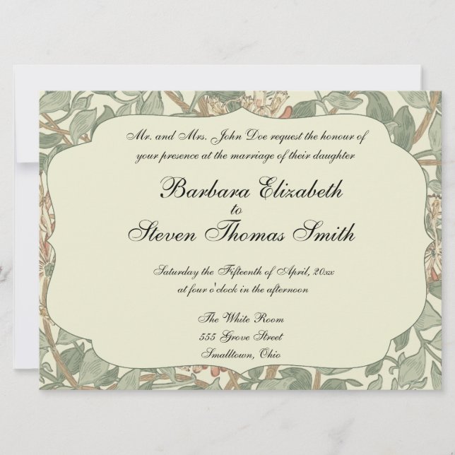 Invitación Verde Suave Vintage William Morris Honeysuckle (Anverso)