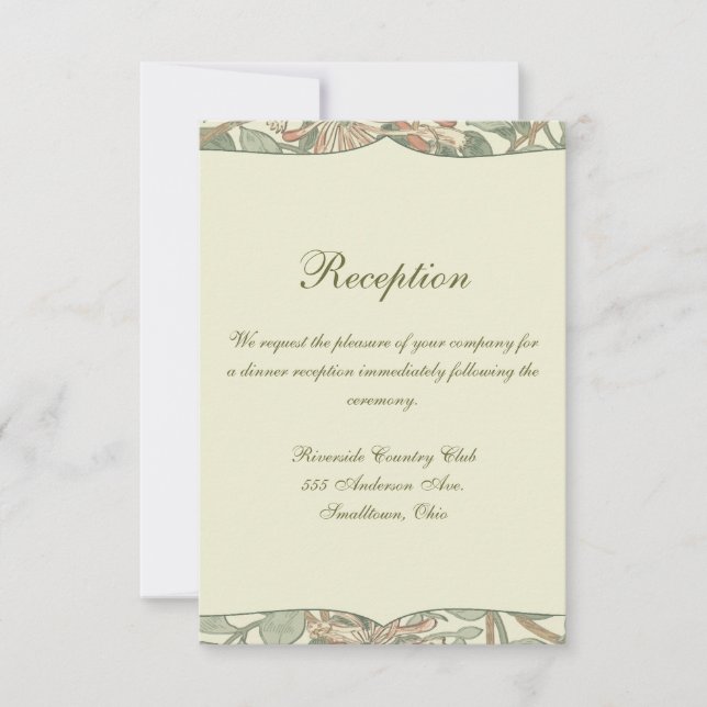 Invitación Verde Suave Vintage William Morris Honeysuckle (Anverso)