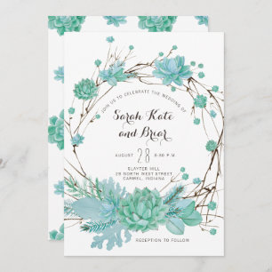Invitación verde suculenta botánica de la boda