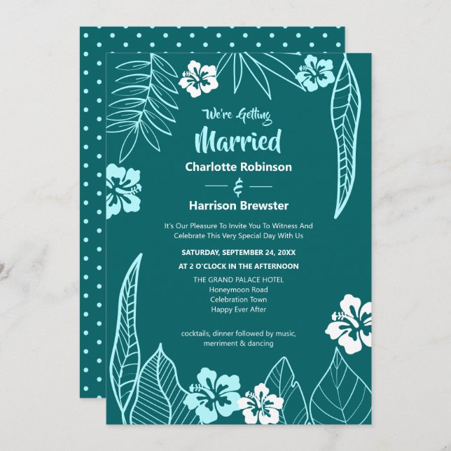 Invitación Verde tropical Boda Verde azulado turquesa moderno (Anverso / Reverso)