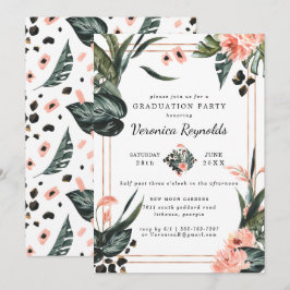 Invitación Verde tropical de la selva | Graduación floral ros
