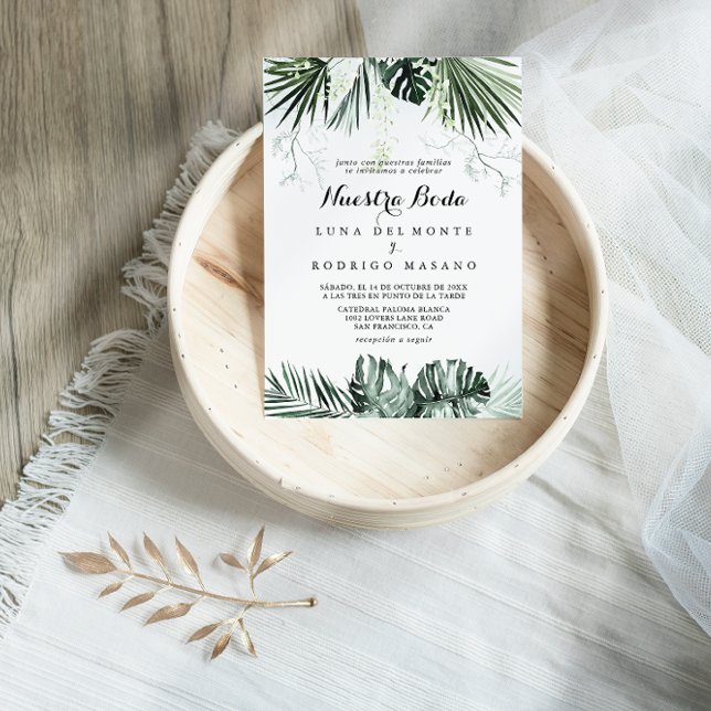 Invitación Verde tropical Floral blanca Nuestra Boda (Subido por el creador)