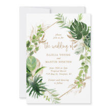 Verde tropical geométrico de oro Boda elegante