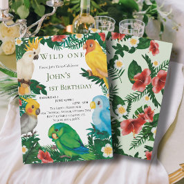 Invitación Verde Tropical Loros Exóticos Cumpleaños Salvaje U