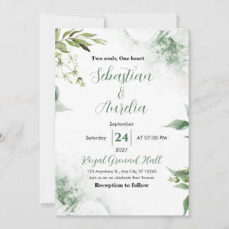 Invitación Verde Vegetación Hojas de Eucalipto Boda Geométric