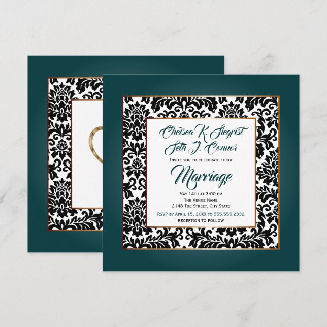 Invitación Verde Verde azulado oscuro, blanco y negro (Anverso / Reverso)