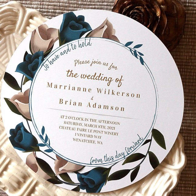 Invitación Verde verde azulado, Rosas del Jardín Beige Boho B (Botanical Vintage Garden Wedding Invitation with Teal and Beige Roses)