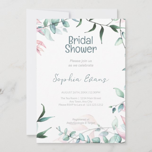 Invitación Verde verde y rosa Ducha de Novias Blancas (Anverso)