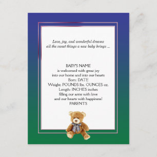 Invitación verde y azul del bebé del oso de