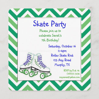 Invitación verde y azul del cumpleaños del patín