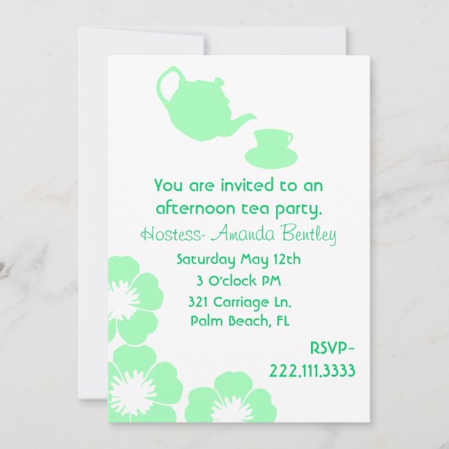 Invitación verde y blanca bonita de la fiesta del (Anverso)