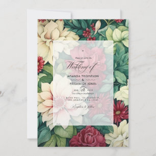 Invitación Verde y Crimson con la boda de primavera floral cr