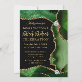 Invitación Verde y Dorado Falso Brillo Ágata Dulce 16