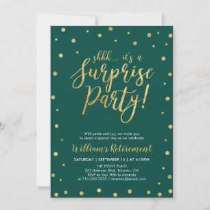 Invitación Verde y Dorado Fiesta de Jubilación Sorpresa Mod
