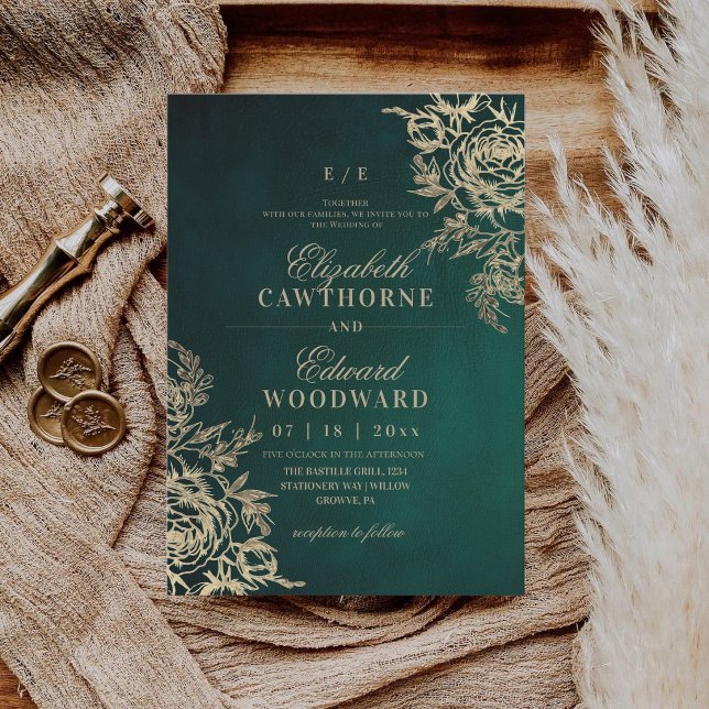 Invitación Verde y Dorado Moderno ⎮Boda Elegante de Rosa (Subido por el creador)